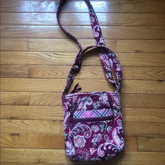 VERA BRADLEY Floral Pink Paisley Zip Pocket AdjustStrap Cross Body Messenger Bag - Picture 2 of 7
